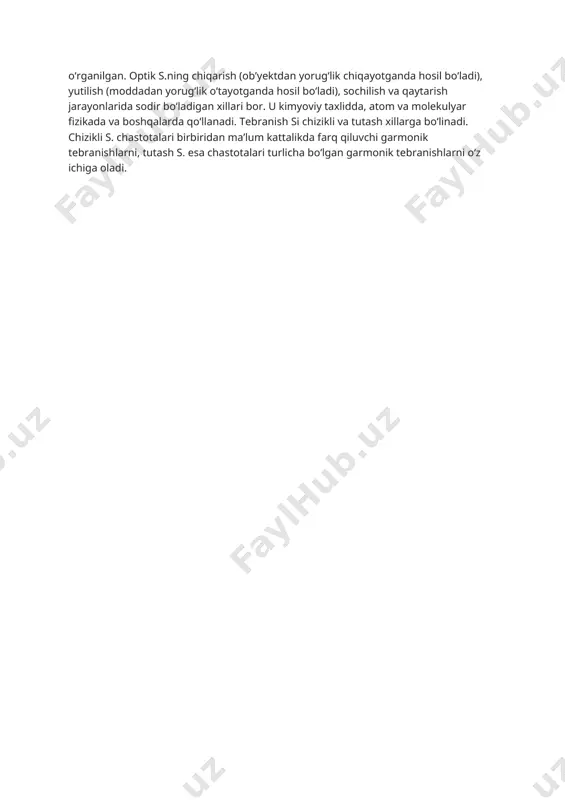 tivli linzalarni, ko'z qopqog'ini va yorug'lik moslamasini (reflektor, kontsentrator va diafragmaning va h.k.) o'z ichiga oladi. ko'zgular: ob'ektiv optikasi tomonidan kattalashtirilgan ob'ektni yanada kengaytirish vazifasini bajaradigan linzalar trubasining yuqori qismiga o'rnatiladi. har bir mikroskop odatda ko'zoynak uchun 5x, 10x va 15x (kengaytirish uchun x) bilan kengaytiriladigan turli xil kattalikdagi $ raqamli ko'zoynak bilan turli xil ehtiyojlarga qarab tanlanishi mumkin, eng ko'p ishlatiladigan 10x ko'zoynak hisoblanadi. 106.mikraskopda lupaning kattalashtirishi. mikroskopiyaning asoslari. elementar optik qurilma – lupa, uncha katta bo‘lmagan (10-100 mm) fokus masofasida yig‘uvchi linza yoki linzalar tizimi. lupa 2 dan 50 martagacha kattalashtiradi.lupaning o‘ziga xos tomonlaridan biri (g).lupaning kattalashtirishi- ob’ektni lupa yordamida ko‘rgandagi vizual balandlikning oddiy ko‘z bilan eng yaxshi ko‘rish oralig‘ida (q = 25 sm) ko‘rgandagi vizual balandligiga nisbatiga tengdir:g = h '/h = q/p.kattalashtirish - ikkinchi xolatga nisbatan birinchi xolatda tasvirning ko‘z to‘rpardasidagi o‘lchami necha barobar kattalashganligini ko‘rsatadi.mikroskopning kattalashtirishi– okulyar kattalashtirishining ob’ektivning kattalashtirishiga ko‘paytmasidir. 107.mikraskopning ajrata olish qobilyati. …