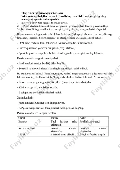 eksperimental psixologiya 9-mavzu — DOCX