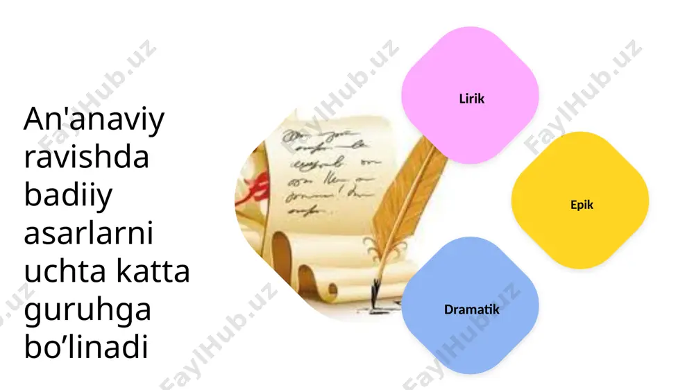 icha butun bir olam sifatida idrok eta boshlagan bir sharoitda shaklland foydalanilgan adabiyotlar boboyev t. adabiyotshunoslik asoslari. – toshkent:, “o‘zbekiston”, 2000. 2. boltaboyev h., mahmudov m. adabiy-estetik tafakkur tarixi. 1-jild: qadimgi davr. toshkent: “mumtoz so‘z”, 2013. 3.valixo‘jayev b. o‘zbek adabiyotshunosligi tarixi. – toshkent: “o‘zbekiston”, 1993. 4. jahon adiblari adabiyot haqida – toshkent: “ma’naviyat”, 2010. 5. is’hoqov y. so‘z san’ati so‘zligi. – toshkent: “o‘zbekiston”, 2014. 6. karimov b. adabiyotshunoslik metodologiyasi. – twoshkent: “muharrir”, 2011. 7. nazarov b., rasulov a., ahmedova sh., qahramonov q. o‘zbek adabiy tanqidi tarixi. – toshkent: “tafakkur qanoti”, 2012. 8.normatov u. qodiriy mo‘jizasi. – toshkent: “o‘zbekiston”, 2010. = + a e’tiboringiz uchun rahmat!!! image9.emf image10.emf image11.emf image12.emf image1.emf image2.emf image3.emf image4.emf image5.emf image6.emf image7.emf image8.emf image21.emf image22.emf image23.emf image24.emf image13.emf image14.emf image15.emf image16.emf image17.emf image18.emf image19.emf image20.emf image25.tmp image28.jpeg image29.jpeg image30.jpeg image31.jpeg image26.jpeg image27.jpeg image32.tmp image33.emf