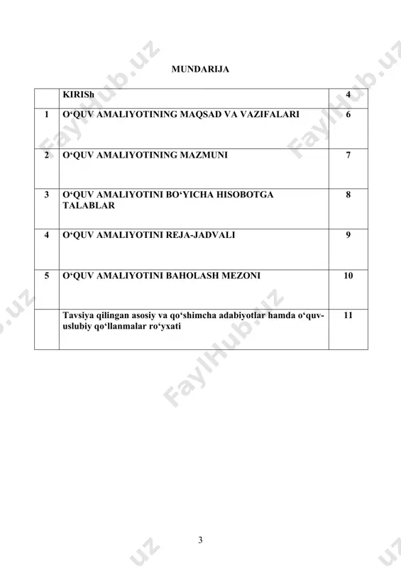 aoliyat ko‘rsatayotgan korxona va tashkilotlarining faoliyatida talabalarni mustaqil ish yuritish, kreativ fikrlash, tezkor qaror qabul qilish bo‘yicha ko‘nikmalarni hosil qilish hisoblanadi. “sabzavotchilik va polizchilik” o‘quv amaliyoti dasturida talabalar tomonidan o‘quv amaliyoti dasturini muvaffaqiyatli ishlab chiqish uchun zarur bo‘lgan asosiy ma’lumotlar, uning maqsadi, vazifalari va korporativ boshqaruv, buxgalteriya hisobi va hisobot hujjatlarini yuritish talablari keltirilgan. o‘quv dastur 410000 - qishloq, o‘rmon va baliq xo‘jaligi ta’lim sohasining 60812000 – issiqxona xo’jaligini tashkil etish va yuritrish ta’lim yo‘nalishi talabalari va amaliyot rahbarlari uchun mo‘ljallangan. o‘zbekiston respublikasining “ta’lim to‘g‘risida”gi qonuni, kadrlar tayyorlash milliy dasturi, o‘zbekiston respublikasi prezidentining 2018 yil 8 maydagi “toshkent davlat agrar universitetida oliy ma’lumotli kadrlar tayyorlash tizimini tubdan takomillashtirish chora-tadbirlari to‘g‘risida”gi pq-3704-son, 2019 yil 19 avgustdagi “toshkent davlat agrar universiteti faoliyatini yanada takomillashtirish chora tadbirlari to‘g‘risida”gi pq–4421-son qarori, vazirlar mahkamasining qarorlari, qishloq xo‘jaligi hamda oliy va o‘rta maxsus ta’lim vazirliklarining buyruqlari va qarorlari, universitet rektori buyruqlari va mazkur nizomdan kelib chiqqan …