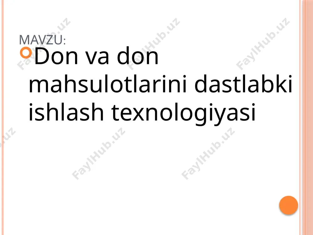 ijasida oqlanib, ustki gul va urug‘ qobiqlaridan ajratib olinadi. grechixadonidan esa faqat gul qobig‘i ajratilib, yorma tayyorlanadi yorma tayyorlash uchun grechixa, sholi, tariq, suli, arpa, makkajo‘xori, bug‘doy, no‘xat va oq jo‘xori - sorgo donlari ishlatiladi. bug‘doy donlaridan tayyorlangan un mahsulotlari oqsil va boshqa kimyoviy elementlarga boyligi sababli iste’molda asosiy o‘rinda turadi. yorma mahsulotlari yarim tayyor mahsulotlar guruhiga kirib, ulardan kam vaqt sarflab turli taomlar tayyorlanadi. un-yorma mahsulotlari iste’mol qilinadigan oziq-ovqat mahsulotlarining eng muhimidir. respublikamizda so‘nggi yillarda etishtirilayotgan g‘alladosh o‘simliklardan bug‘doy donining 1,5-2,0 million tonnasi xalq iste’moli uchun - non va non mahsulotlariga sarf bo‘lsa, qolganlaridan esa chorvachilik, parrandachilik va boshqa sohalar uchun turli assortimentdagi omuxta yem mahsulotlari yetkazib beriladi. . respublikada 52 ta un zavodlari, 15 ta yorma korxonalari va 41 ta omuxta yem korxonalari ishlab turmoqda. bu sohada yuqori unumli shvetsariyadagi buuler firmasi, germaniya, chexoslovakiya, italiya va turkiyadagi yangi texnologik reglamentga ega bo‘lgan texnologik uskunalar, texnologik jarayonlarni avtomatik ravishda …