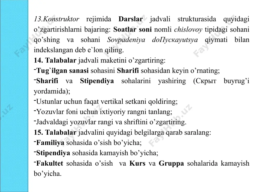 ms access dasturida ma'lumotlar bazasini yaratish usullari va qo'llash doirasi - Page 5