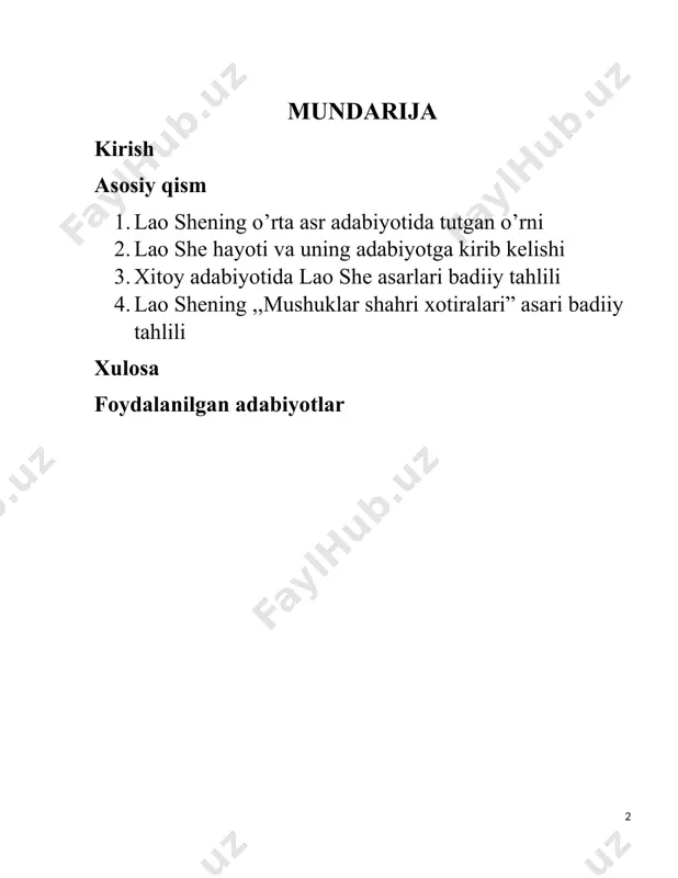 lyutsiyalar ham ular bilan hech qanday aloqasi yo‘q. ular adabiy dunyoni ko‘tarishgan paytda, 80yildagi adabiy revolyutsiya allaqachon tamomlangan edi: haqiqatga tik qaraydigan bo‘lsak, 80 yillarda yana to‘satdan paydo bo‘lgan internet adabiyoti kabi katta yo‘lga duch keldi. boiajak adib 1924-yilda angliyaga jo‘nab ketib, avval londonda, keyin oksfordda xitoy tilidan dars bergan. u 1926-yilda birinchi — “muhtaram chjanning falsafasi”, bir yil o‘tgach — “donishmand aytgan” romanlarini e’lon qilgan. 1937-yilda yaponiyaning xitoyga bostirib kelishi paytida u vatanida yashagan. dushmanga qarshi kurashishni targ‘ib etuvchi “oxirigacha qarshilik ko‘rsatish” jumalini nashr etgan. 0‘zi “umumxitoy adabiyot va san’at xodimlarining dushman bilan kurashish uyushmasi”ga bevosita boshchilik qilgan. adibning kambag‘al oilada katta bo‘lganligi ijodiga bevosita ta’sir ko‘rsatgan. yozuvchi asarlarining qahramonlari asosan mehnat kishilari — kambag‘allardir. romanian, hikoyalari va pyesalari og‘ir qismatli nochor kishilarga, kamsitilgan va tahqirlanganlaming nochor hayotiga chuqur hamdardlik bilan sug‘orilgan. lao she xalq og‘zaki tilining eng bilimdonlaridan hisoblanadi. yozuvchining asarlaridagi “u o‘zining ahmoqligi bilan aqllilarga yo‘l ochib …
