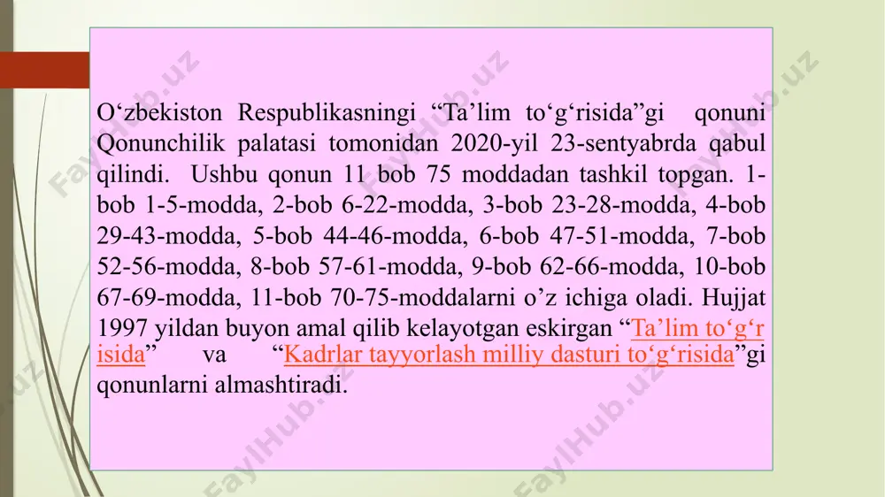 axlit tavsifga ega bo’lib, uning rivojiga nafaqat uning faoliyatidagi o’ziga xosliklar, balki turmush tarzi ham ta’sir ko’rsatadi. shu bilan birga ijtimoiy hayot natijalari – motiv, maqsad, qiziqish kabilar ham uning rivojlanishida muhim rol o’ynaydi. rivojlanishning yosh va o’ziga xos xususiyatlari. muayyan bir yosh davriga xos bo’lgan anatomik, fiziologik (jismoniy) va psixologik xususiyatlar yosh xususiyatlari deb ataladi. ana shu yosh xususiyatlarni hisobga olgan holda ta’lim va tarbiya ishi tashkil etiladi. shunda bola rivojlanishiga tarbiya ta’siri kuchli bo’ladi. bolalarning tarbiyasiga to’g’ri yondashish, uni muvaffaqiyatli o’qitish uchun bola rivojlanishidagi turli yoshdagi davrlariga xos xususiyatlarni bilish va uni hisobga olish muhimdir. chunki bola orginizmining o’sishi ham, rivojlanishi ham, psixik taraqqiy etishi ham turli yosh davrlarida turlicha bo’ladi. abu ali ibn sino, yan amos komenskiy, abdulla avloniylar ham bolani tarbiyalash zarurligini uqtirib o’tganlar. bolaning o’ziga xos xususiyatini hisobga olish juda murakkab. chunki bir xil yoshdagi bolalar ham psixik jihatdan turlicha bo’lishi mumkin. masalan, ko’rish va …