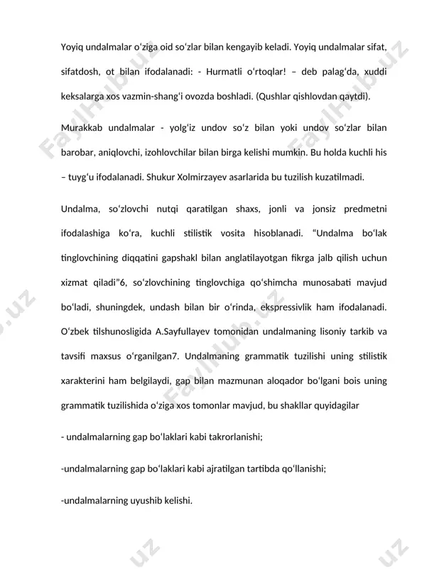ishonchsizlik kabi kommunikativ munosabatlar ham ifodalangan boʻladi. shunga koʻra, doimiylik belgisiga ega boʻlgan murojaat birliklari nutqda appelyativ (xitob va murojaat orqali muloqotni boshlash), konnotativ (subyektiv munosabat – salbiy va ijobiy munosabatlarni ifodalash), emotiv (hissiy munosabat) funksiyalarni bajaradi.10 undalmalarni baho xarakteristikasi ottenkasini ifodala­shiga koʻra, ikki katta guruhga ajratish mumkin: