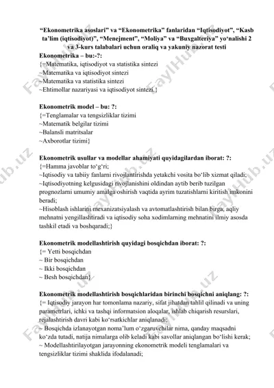 ekonometrika asoslari nazorat testi — DOCX