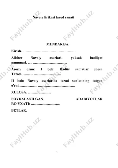 navoiy lirikasi tazod sanati — DOCX
