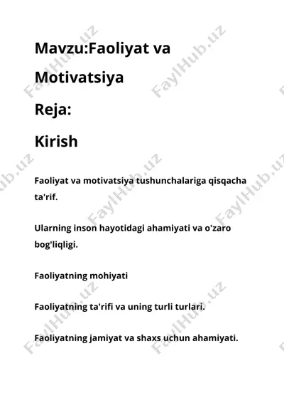 faoliyat va motivatsiya — DOCX