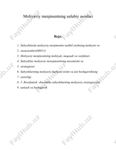 moliyaviy menejmentning uslubiy asoslari — DOC