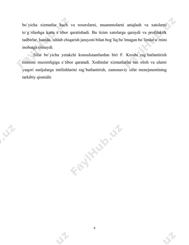 larini boshqarish tizimi; · “biz uylamoqdamiz” tizimi; · “ma`lum shaxslarning uylanishi”; · tashqi muxitni saqlash sohasida sifatning umumiy menejmenti; · ishlab chiqarishni umumiy ta`minlash; · jarayonlarni integrallangan menejmenti; · sifat va ishlab chiqarishni to`la (umumiy, total) boshqarish; · sifatning integrallangan menejmenti; · to`xtovsiz yaxshilanishlarni kiritish tizimi; · sifatni to`la qayta shakllash; · sifat tizimining menejmenti. mahsulot sifatini boshqarish jarayoni quyidagigi operatsiyalar (ta`sirlar) dan iborat: · sifatni boshqarish dasturini ishlab chiqish va uni ko`tarilishini rejalashtirish; · mahsulot sifatiga ta`sir etuvchi ixtiyoriy boshqariluvchi jarayon holati to`g`risida axborotni olish va taxlil qilish; · sifatni boshqarish bo`yicha natijalarni qabul qilish va ob`ektga boshqaruvchi ta`sirni tayyorlash; · boshqaruvchi ta`sirlarini berish; · boshqaruvchi ta`sirlar tomonidan kelib chiqqan, mahsulotning sifat ko`rsatkichlarini o`zgarishi to`g`risida axborotni olish va taxlil qilish. mahsulot sifatini boshqarishning printsipial sxemasi 5.1.1- rasmda keltirilgan. mahsulot sifati to`g`risidagi ma`lumot bir nechta kanallar bo`yicha keladi (teskari bog`lanish). printsipial sxemada ikkita asosiy kanal ko`rsatilgan: · birinchi kanal mahsulotni …
