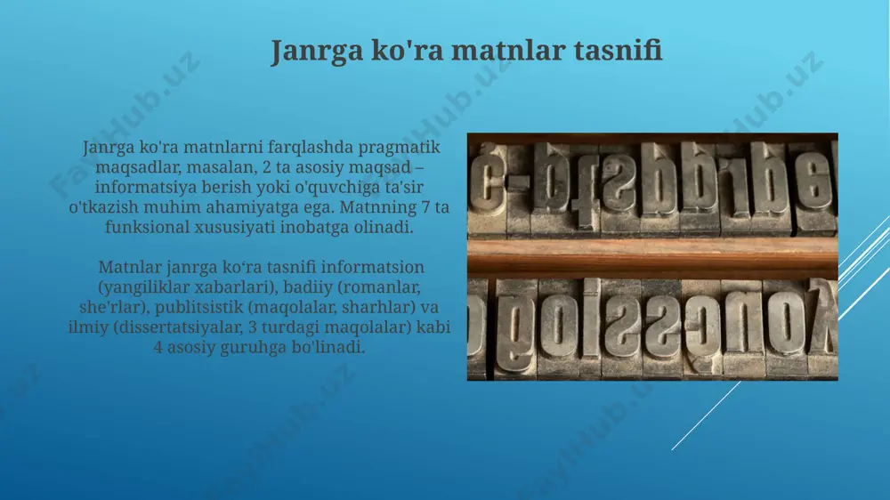 'ra matnlar imperativ matnlar buyruq, talab yoki yo‘riqnomani o‘z ichiga oladi, bunda fe’llar ko‘pincha buyruq maylida keladi. masalan, “5 daqiqa ichida topshiriqni bajaring” kabi iboralar mavjud. e'tiboringiz uchun rahmat @taqdimot_robot image1.jpg image2.jpg image3.jpg image4.jpg image5.jpg image6.jpg image7.jpg image8.jpg image9.jpg image10.jpg image11.jpg image12.jpg image13.jpg image14.jpg image15.jpg image16.jpg image17.jpg
