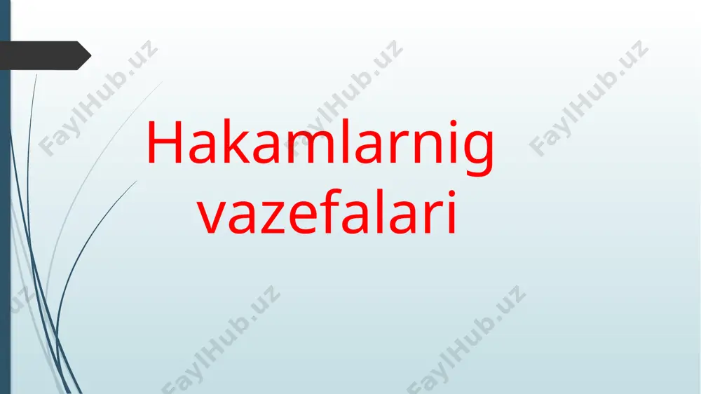 hini tashkil qiladi va nazorat qiladi. - boshqa turlar bilan aloqada bo`ladi - bosh hakam bilan musobaqa yakuni xaqida hisobot beradi. starterlar va ularning yordamchilari asosiy starter vazifasi quyidagilardan iborat - u hakamlarga ko`rinib turishi kerak va qatnashchilar startda to`g`ri turishini ta’minlash kerak. startda aniq buyruq berishi lozim.agar biror qatnashchi buyruqdan oldin harkat boshlasa buyruq bekor qilinadi. - yordamchi starter kerakli jixoz va joyni tekshiradi - qatnashuvchilarni startga tayyorlaydi. - nomerlarni bayonnomaga qaydi qiladi. - joy va yo`l tanlash uchun jerebyevka o`tkaziladi - finishga startdan oldin xabar beradi finishdagi hakam. finishda hakamlarning o`zlari yoki maxsus aparat yordamida qatnashuvchilarnifinishga ketma ket kelishlarini aniqlaydi. qisqa va o`rta masofalarga yugurishda finishdan oldin 5 m belgilarda qatnashuvchilar natijalarini aniqlaydi vabayonnomaga qayd qiladi. bayonnomaga hakamla imzo chekkandan keyin boshhakamga beriladi. finishda bosh hakam kelishmovchiliklarni hal qiladi. xronemetrist hakam: xronmetrist hakam qatnashchilarni masofa bo`ylab o`tish vaqtini aniqlaydi. har bir xronmetrist hakam 1 ta yoki 2 ta …
