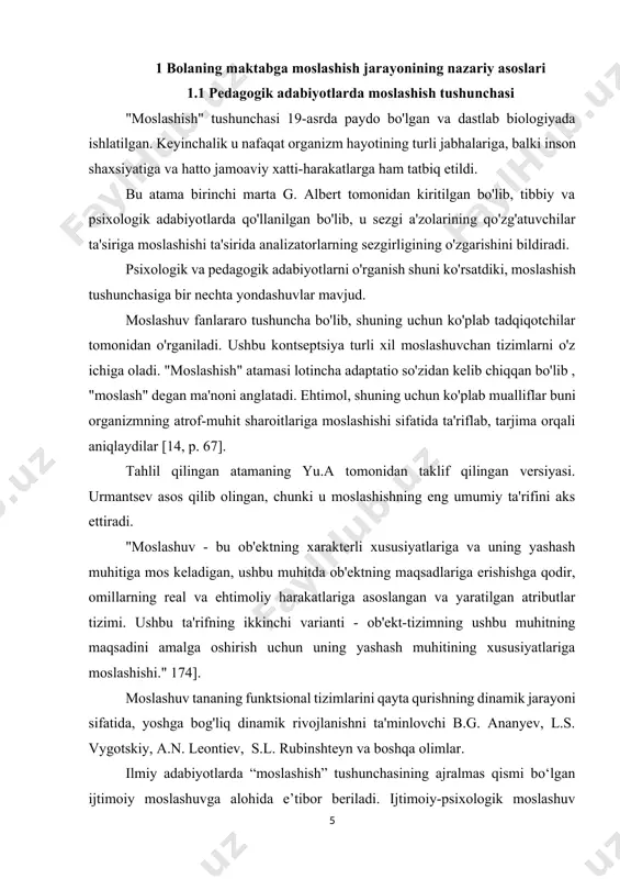 i hisoblanadi. biroq, odamlar shunchaki tirik organizmlar emas, balki, birinchi navbatda, juda murakkab biosotsial tizimdir. shu sababli, insonning moslashuvi qiyinchiliklarini tahlil qilganda, uchta funktsional darajani ajratib ko'rsatish foydali bo'ladi: fiziologik, psixologik va ijtimoiy. psixologik moslashuv "individual-atrof-muhit" tizimida adekvat munosabatlarni saqlashda hal qiluvchi rol o'ynaydi, bu davrda tizimning barcha parametrlari o'zgarishi mumkin. bolalar maktabgacha ta‘lim tashkilotiga borishning boshlanishi boladan yangi ijtimoiy muhitga moslashishni, kattalar va tengdoshlar bilan aloqalarni o‘rnatishni, xattiharakatlarning moslashuvchanligini va moslashuvchan mexanizmlarini rivojlantirishni talab qiladi. kundalik tartib, talablar va majburiyatlar bola uchun kutilmagan holga aylanadi va shu bilan birga uni stressli holatga keltiradi. ba‘zi bolalar uchun qiyin shart – bu guruh xonasining katta maydoni, jihozlari va odatdagi uy sharoitidan sezilarli darajada farq qiladi. bunday holda, bolani xavfsizlik tuyg‘usidan mahrum qilmaslik uchun uni kattalarga yaqinroq, cheklanganroq joyga qo‘yish yaxshiroqdir. bu, shuningdek, pedagogni moslashish davrida bolalarni kattalar bilan hissiy aloqada bo‘lgan o‘ta keskin ehtiyojini qondirishga majbur qiladi. maktabgacha yoshdagi bolalarni ijtimoiy …