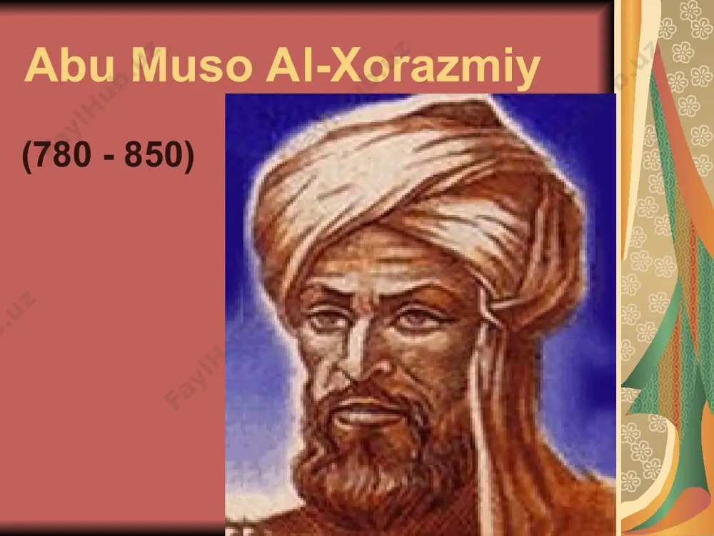 di. yuqorida aytilganlaridan xorazmiy buyuk iste’dod egasi ekani ko’rinadi. ammo uning yoshlik davri xorazmni arablar zabt etgan, xorazm o’z boshidan tushkunlik kechirayotgan davrga to’g’ri keladi. shu sababli xorazmiy viii asr oxirida bag’dodga ketadi. bu asrning o’rtalarida davlat boshiga abbosiylar kelgan va sharqiy arab xalifaligida hayot iziga tusha boshlagan edi. bag’dodga turli kasb egalari, olimlar to’plana boshladi. movarounnahrda ilm-fan va ma`rifat sohasida o`z xizmatlari bilan dunyoga mashhur bo`lgan faylasuf va munajjim, matematika, fizika, tibbiyot, tarix, til va adabiyot, pedagogika sohasida ilmiy merosi bilan nom qoldirgan muhammad muso al-xorazmiy, abu nasr forobiy, ahmad al-farg`oniy, abu rayhon beruniy, abu ali ibn sino kabi qomusiy olimlar faoliyat olib bordilar. qomusiy olimlar o`z ilmiy merosida ta`limiy-axloqiy asarlar yaratishga ham katta e`tibor berib, bu asarlarda ilgari surilgan g`oyalar insonning ham aqliy, ham axloqiy, estetik va jismoniy jihatdan kamol topishida, pedagogik fikr taraqqiyotida katta ahamiyatga ega bo`ldi. muhammad ibn muso al-xorazmiyning ilmiy merosi va uning didaktik qarashlari …