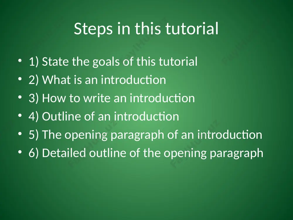 ment of hypotheses or research questions the opening paragraph this is a key paragraph it lets the reader know what to expect it gives the reader a general roadmap for your paper it may mention papers you will review in more detail later for a very long paper it may be more than one paragraph the opening paragraph includes 5 basic pieces of information, usually in this order: a statement of the general topic a general statement about what the literature has found a statement about what the literature is missing or where there is an unanswered question the aim of the study a general statement of the study approach the opening paragraph-example for a study about child development, parenting and culture parenting style is a well established influence on child development (bornstein, 2003). research indicates that different parenting styles are generally predictive of academic and emotional adaptation in children …