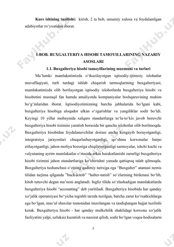 asoslanadi: 1. uzluksizlik – tashkilot faoliyati davomiy bo‘lishi ko‘zda tutiladi. 2. haqiqiylik – har qanday operatsiya hujjatlar bilan tasdiqlangan bo‘lishi kerak. 3. shaffoflik – moliyaviy natijalar aniq va ishonchli bo‘lishi lozim. 4. qiyosiylik – moliyaviy ko‘rsatkichlar vaqt o‘tishi bilan tahlil qilinishi kerak. buxgalteriya tenglamalari moliyaviy ma'lumotlarning to‘g'riligi va yaxlitligini ta'minlashga yordam beradi. ular, shuningdek, hisob balansini ta'minlash muhim vazifa bo'lgan audit va moliyaviy tahlillarda muhim rol o'ynaydi. buxgalteriya hisobi tenglamalarini o‘zlashtirish barcha buxgalterlar uchun juda muhimdir . buxgalteriya hisobining asosiy elementlari: 1. buxgalteriya hisobining uchta asosiy elementi mavjud: 2. aktivlar – korxonaning moliyaviy va moddiy boyliklari. 3. majburiyatlar – kreditorlar va boshqa tomonlar oldidagi qarzlar. 4. kapital – korxona egalari tomonidan kiritilgan mablag‘ va foyda. auditning mohiyati - bozor iqtisodiyoti sharoitida uning obyektiv iqtisodiy taraqqiyot qonunlari, kategoriyalari, xalqaro hamjamiyatda tan olingan hamda ayrim olingan bir konkret mamlakatda amal qilayotgan me'yoriy hujjatlarning talablariga mos tekshiruv obyektida uning barcha faoliyatlari raqamlar yordamida …