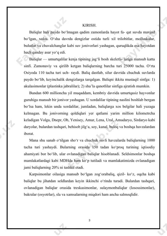 buzilishi natijasida 1980-yilga kelib dengiz o‘zining baliqchilik tarmog‘idagi o‘rnini butunlay yoʻqotdi. natijada mamlakatda baliq yetkazib beradigan yangi manbalarni topish va takomillashtirish ehtiyoji paydo bo‘ldi. aslida bunday manbalarni topish ishlari biroz ilgariroq boshlangan edi. xususan, o‘tgan asrning 70-yillarida baliq ovlash orol dengizidan tashlama suvlarni yig‘ishga mo‘ljallangan, yangidan tashkil etilgan ichki suv omborlari va ko‘llarga ko‘chdi. asosiy e’tibor akvakulturani rivojlantirishga qaratildi. 1960-yillar boshida hukumat tomonidan baliq yetishtirishni rivojlantirish bo‘yicha keng miqyosdagi dastur qabul qilinib, o‘zbekistonning barcha mintaqalarida 20 ta baliqchilik xo‘jaligi (10000 ga maydonda) tashkil etildi. biroq, orol dengiziga tushadigan sirdaryo va amudaryo suvlarining kamayishi natijasida baliq yildan yilga kamayib bormoqda. umumiy baliq tutishning miqdoriga kelsak, 1970-yilda 65 %, 1975-yilda 43 %, 1980-yilda 5 %, 1990-yilga kelib 0,8 % ga tushib qolgan. mamlakatimizda, ayniqsa, hovuz baliqchiligini rivojlantirishning katta imkoniyatlari bor. xalqimizning salomatligini yaxshilash, dasturxonini baliq mahsulotlari bilan to‘ldirish borasida prezidentimizning 1998-yil 18-martdagi 1978-sonli farmonida chorvachilikni rivojlantirishning kompleks chora-tadbirlari belgilanib, baliq yetishtirishni 2,9 …