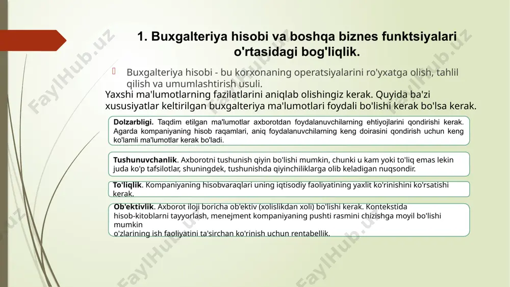 n tashkilotdan tashqarida bo'lgan manfaatdor shaxslarga hisobot berishga qiziqmaydi. moliyaviy menejer moliya mablag'larini jalb qilish va moliyaviy resurslarni boshqarish, shu jumladan quyidagi qarorlar uchun javobgardir. firma bankdan qarz olishi yoki aktsiyalar chiqarish orqali mablag‘ to'plashi kerakmi? firma yangi texnikaga pul sarflashi kerakmi? erta to'laydigan mijozlarga qancha chegirma berish kerak? dividend sifatida qancha pul to'lash kerak? mijozlarga qancha kredit berish kerak? audit cheklangan kompaniyaning yillik hisob-kitoblari ma'lum hajmdan yuqori (daromadlar bo'yicha) odatda kompaniyadan mustaqil shaxs tomonidan tekshirilishi kerak. kompaniya a'zolari odatda moliyaviy hisobotlarni tekshirish va ularning haqiqiy va adolatli qarashlarini ko'rsatadimi-yo'qmi to'g'risida hisobot berish uchun ro'yxatdan o'tgan auditorlarni tayinlashadi. auditorlar o'z ishlarini tugatgandan so'ng, ular bajargan ishlari va shakllangan fikrlari to'g'risida hisobot tayyorlashlari kerak. auditorlar o'zlarining hisobotlarida ko'rsatilgan moliyaviy hisobot quyidagilarni o'z ichiga oladi. moliyaviy holat to'g'risidagi hisobot (ilgari buxgalteriya balansi deb yuritilgan) foyda yoki zararlar hisobi (ba'zan daromadlar to'g'risidagi hisobot deb ham yuritiladi) pul oqimlari to'g'risidagi hisobot (ilgari pul oqimlari …