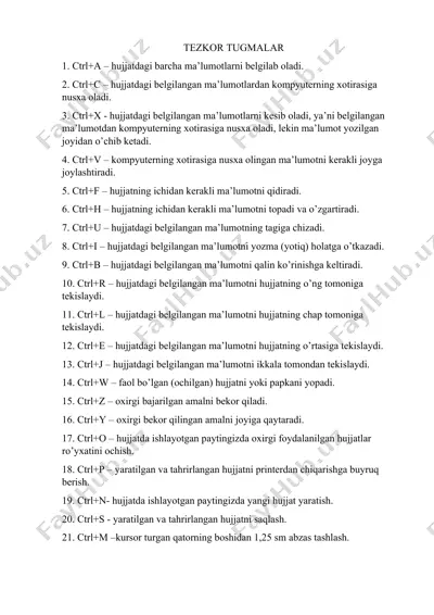 tezkor tugmalar — DOCX