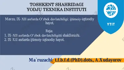 ix-xii asrlarda o‘zbek davlatchiligi: ijtimoiy-iqtisodiy hayot — PDF