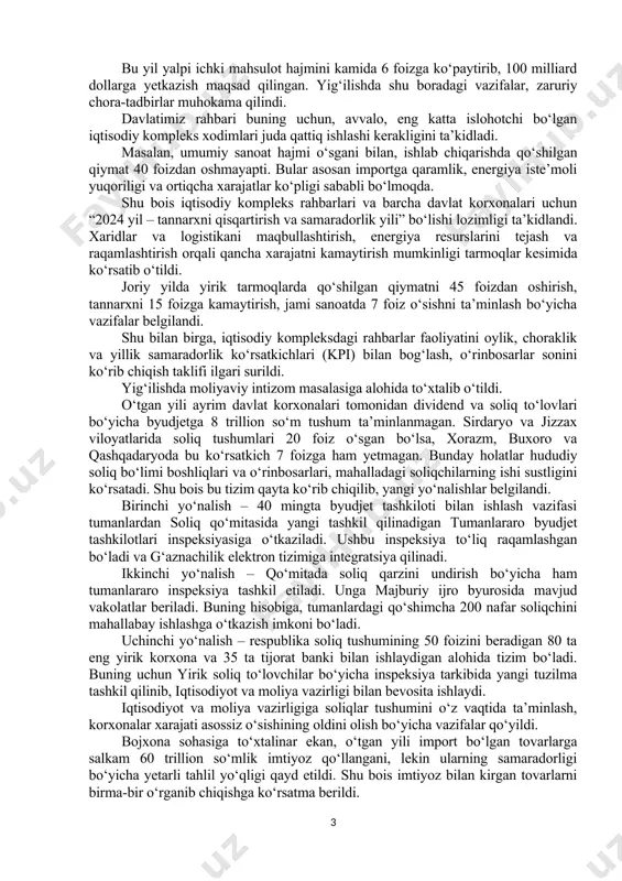 natijasida 31 ming kvadrat kilometr yangi hududlar o‘rganildi. xususiy sektor uchun yaratilgan imkoniyatlar evaziga noruda konlarga investorlar jalb qilindi. bugungi kunda sohada 1 milliard 700 million dollarlik investitsiya loyihalari amalga oshirilmoqda. lekin sohada hali foydalanilmagan imkoniyatlar ko‘p. konlar va ularni o‘zlashtirish ko‘lamini kengaytirish mumkin. taqdimotda shu boradagi istiqbolli loyihalar, xususan, joriy yilga mo‘ljallangan rejalar to‘g‘risida axborot berildi. davlatimiz rahbari uni tinglab, yaqin va uzoq istiqbolda amalga oshirilishi lozim bo‘lgan vazifalarni belgilab berdi. bu sohada uzoqni ko‘zlash va zamondan ilgari yurish muhimligi ta’kidlandi. shu bois marrani katta olib, geologiya-qidiruv ishlarini kengaytirish, aniqlangan zaxiralarni samarali o‘zlashtirish chora-tadbirlari muhokama qilindi. sohaga xorijiy texnologiyalar va investitsiyalar jalb qilishni davom ettirish, bu orqali geologik qidiruvlar va qazib olish natijadorligini oshirish vazifalari qo‘yildi. aholi, ijtimoiy soha va sanoat tarmoqlari ehtiyojidan kelib chiqib, ko‘mir qazib chiqarish hajmini 22 foizga oshirish zarurligi ko‘rsatib o‘tildi. ilg‘or xorijiy tajriba asosida, boyitish chiqindilarini qayta ishlash masalasiga ham e’tibor qaratildi. makroiqtisodiy barqarorlik …