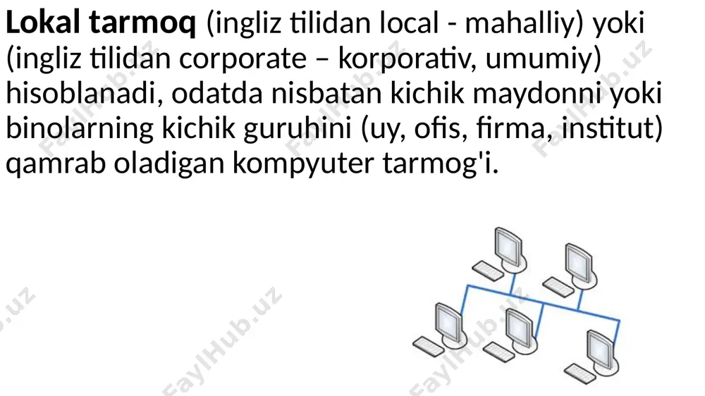 ing istalgan nuqtasidan boshqa istalgan nuqtaga ma'lumot uzatishga qodir yagona tarmoqmi. internet dunyodagi eng katta va eng mashhur tarmog'. internet - bir kompyuterdan ikkinchisiga ma'lumotlarni uzatish uchun mo'ljallangan butun dunyo bo'ylab o'zaro bog'liq kompyuter tarmoqlari to'plami. uzatish turi bo'yicha tasniflash: simli (koaksial, o'raglan (vitaya para), optik tolalar); simsiz (radio kanal, infraqizil kanallar, mikroto'lqinli kanallar). «cs cable innovator» tarix internet advanced research projects agency network (arpanet) birinchi global bo'ldi dan tarqatilgan boshqaruv va tcp / ip protokoli to'plamini amalga oshiradigan birinchi tarmoq. ikkala texnologiya ham internetning texnik asosiga aylandi. (1960) internet funktsiyalari fayllarni yuklash va yuklab olish elektron pochta xabarlarini yuborish va qabul qilish "chatlar" orqali internetga ulangan boshqa odamlar bilan muloqot qilish tezkor xabarlarni yuborish butun dunyo bo'ylab veb-saytlarga tashrif buyurish (www). ser timoti jon berners-xo'sh om (ing. ser timoti jon "tim" berners-li; tug’. 1955 yil 8-iyun, london) - yaratuvchiuri, url, http, html va world wide web (robert kayo bilan …