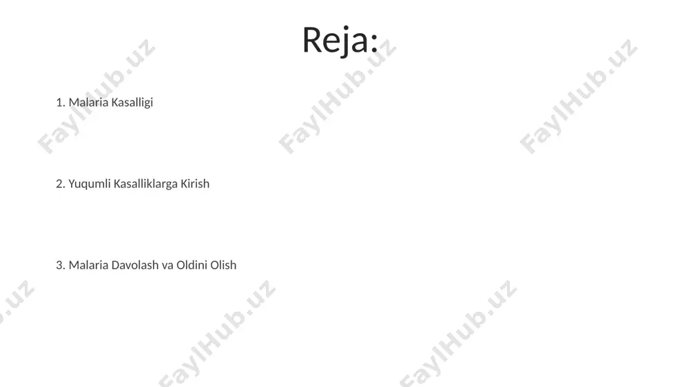 ldini olish choralari o'lim darajasi afrika mamlakatlarida, ayniqsa, saxaradan janubda joylashgan 22 mamlakatda yuqori bo'lib, 40% dan ortiq hollarda kasallik o'limga olib keladi. jahon sog'liqni saqlash tashkiloti ma'lumotlariga ko'ra, 2021 yilda taxminan 627 ming kishi malyariyadan vafot etgan, bu asosan 5 yoshgacha bo'lgan bolalar orasida kuzatilgan. malariya parazitining 5 turining eng keng tarqalgani plasmodium falciparum bo'lib, u dunyo bo'yicha 500 milliondan ortiq odamni yuqtiradi va og'ir asoratlarga olib keladi. yuqumli kasalliklarga kirish yuqumli kasalliklar yiliga dunyo bo'ylab 10 milliondan ortiq o'limga sabab bo'ladi, shundan 40%i afrika qit'asida, asosan, malyariya va oiv kabi kasalliklar tufayli ro'y beradi. yuqumli kasalliklarning tarqalishiga qarshi kurashda global hamkorlik muhim ahamiyatga ega, chunki kasalliklarning 70% dan ortig'i chegaralardan osongina o'tib, butun dunyoga tarqalishi mumkin. o'rta asrlarda, masalan, 14-asrda evropada vabo epidemiyasi millionlab odamlarning o'limiga sabab bo'lgan, bu yuqumli kasalliklarning insoniyatga qanchalik xavfli ekanligini ko'rsatadi. epidemiologiya markaziy osiyo mintaqasida, xususan qirg'iziston va tojikiston kabi tog'li hududlarda, plasmodium …