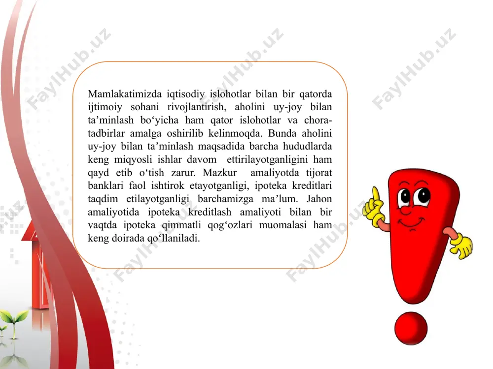 ngan obligatsiya tipidagi qimmatli qogʻozlarni mustaqil chiqarishi va shu asosda garovga qoʻyilayotgan koʻchmas mulkni kreditga berishi bilan tavsiflanadi. bu model nemis modeli deb ham ataladi. mablagʻlar jalb qilish va kredit berish muddatlari oʻrtasida vaqtinchalik farq mavjudligi, bank uchun kredit va foiz riskining yuqoriligi kabilar mazkur modelning kamchiliklari hisoblanadi. lekin bu model asosida ipoteka kreditlashni tashkil etish nisbatan jahon amaliyotida keng qoʻllaniladi. ikki bosqichli model (amerika modeli) ipoteka bozorining berilgan ipoteka kreditlarini qayta moliyalashtirish koʻchmas mulk bilan taʼminlangan ikkilamchi qimmatli qogʻozlar bozori hisobiga amalga oshirilishi bilan tavsiflanadi. bu modelning asosida risklarni taqsimlash gʻoyasi yotadi. ipoteka krediti beruvchi bank uni sekʼyuritizatsiya oʻtkazish uchun tashkil etilgan maxsus tashkilotlar, yaʼni ipoteka agentlariga sotadi. ipoteka agentlari oʻz navbatida ipoteka qimmatli qogʻozlari chiqaradilar va ularni bozorda sotadilar hamda bankni qayta moliyalashtiradi. natijada ipoteka krediti bank balansidan chiqarilib, poteka balansiga kirim qilinadi. kredit oʻtkazilgan vaqtdan boshlab bankda bu amaliyot boʻyicha hech qanday risk qolmaydi va yangi moliyalashtirishga …