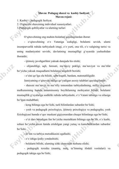 pedagog shaxsi va kasbiy faoliyati — DOC