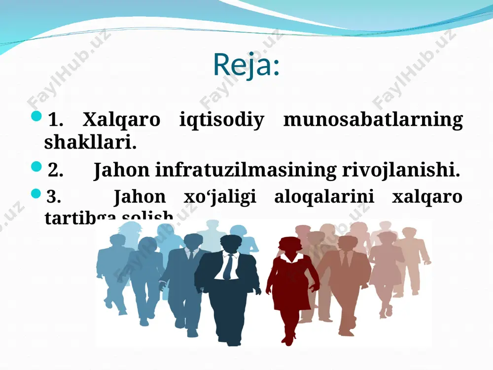 shga kelgan migrantlar; nolegal, yashirin immigrantlar; boshpana so‘rovchi shaxslar; qochoqlar. xalqaro migrantlar beshta asosiy toifaga ajratiladi: xalqaro iqtisodiy integratsiya - bu turli mamlakatlar iqtisodiy aloqalarining baqarorlashib, chuqurlashib rivojlanishi, ular xo’jaliklarining chambarchas birlashishi jarayonlaridir. integratsiya mikrodarajada va makrodarajada amal qiladi xalqaro iqtisodiy munosabatlar shakllari. xalqaro iqtisodiy munosabatlar (xim) – xalqaro mehnat taqsimoti negizida dunyo mamlakatlari o‘rtasida qaror topgan xo’jalik aloqalarining muayyan tizimidir. xim shakllari – tovar va xizmatlar bilan xalqaro savdo kapital va chet el investitsiyalari xarakati ishchi kuchi migratsiyasi ishlab chiqarishning davlatlararo kooperatsiyasi fan va texnika sohasidagi ayirboshlash valyuta-kredit munosabatlari. xalqaro savdo - xalqaro iqtisodiy munosabatlarning eng ko‘hna va yetakchi shakli bo‘lib, bunda tovar (xizmat) lar harakati davlatlar o‘rtasida jahon bozori doirasida ro‘y beradi. chetga kapital chiqarish shakllari: kapitalning xalqaro xarakati – bu kapitalning chet ellarda joylashtirilishi va faoliyat qilishidir. kapital chiqaruvchi sub’ekt turiga ko‘ra – xususiy kapital davlat kapitali kapitalning xalqaro tashkilotlar orqali xarakati * * ii . ashyoviy …