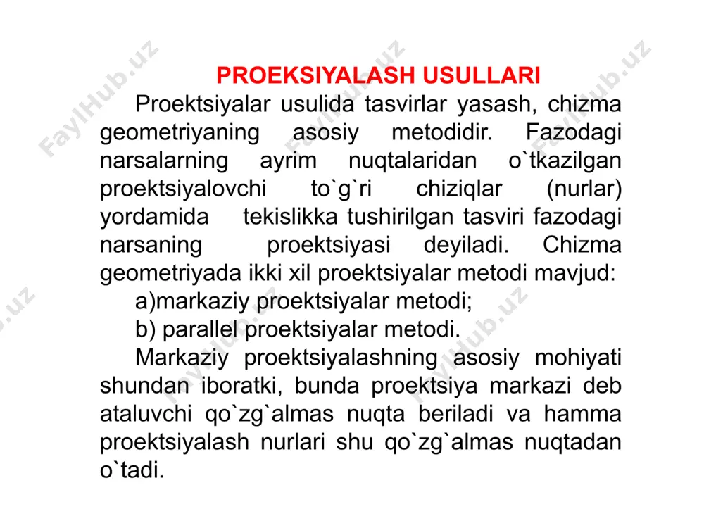 markaziy va parallel proyeksiyalash usullari va xossalari - Page 5