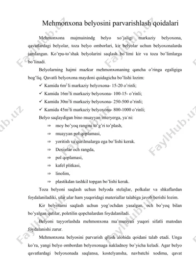 mehmonxona belyosini parvarishlash qoidalari — DOC