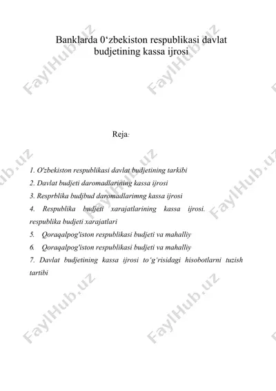 banklarda 0‘zbekiston respublikasi davlat budjetining kassa ijrosi — DOC