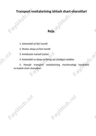 transport vositalarining ishlash shart-sharoitlari — DOC