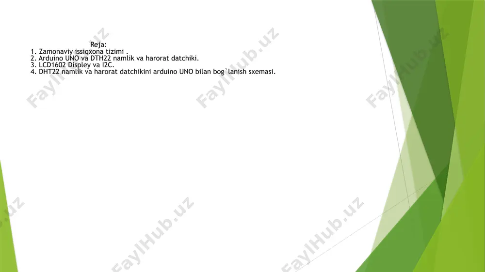 gan raqamli harorat va namlik o'lchash moduli bo'lib, dht11ga qaraganda yuqori aniqlik va kengroq o'lchov diapazoniga ega. u standart bitta simli interfeys yordamida atrof-muhit harorati va namligini aniqlash uchun ishlatilishi mumkin. texnik xususiyatlari: -ta'minot kuchlanishi: 3 .. 6 v -namlikni o'lchash diapazoni: 0 .. 100% -haroratni o'lchash diapazoni: -40 ℃ .. + 80 ℃ -namlikni o'lchash xatosi: 2% -haroratni o'lchash xatosi: 0,5 ° s -namlikni o'lchash bosqichi: 0,1% -haroratni o'lchash bosqichi: 0,1 ° s -o'lchash davri: 1 sek. -interfeys: bitta simli, 1 simli -qo'rg'oshin balandligi: 2,54 mm moviy yoritgichli lcd1602 belgilar displeyi suyuq kristall displey (suyuq kristall displey) bo'lib, uning ekrani bir vaqtning o'zida 32 tagacha belgini (16 ta ustun, 02 qator) ko'rsatishi mumkin. arduino- ga ulanishsinxron 8-bitli parallel interfeys orqali amalga oshiriladi. u 8051, pic, avr, arduino, arm va raspberry pi kabi mcu tomonidan osonlik bilan boshqariladi. u har qanday o‘rnatilgan tizimlarda, sanoat qurilmalarida, xavfsizlik, tibbiy va qo‘lda ishlatiladigan …