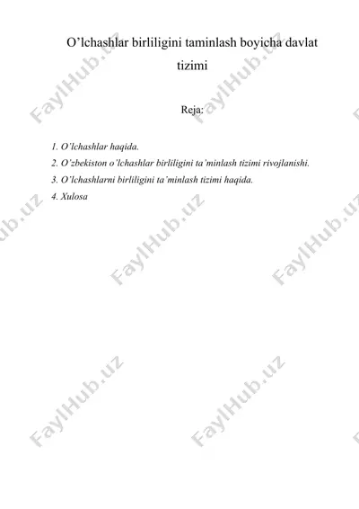 o’lchashlar birliligini taminlash boyicha davlat tizimi — DOCX
