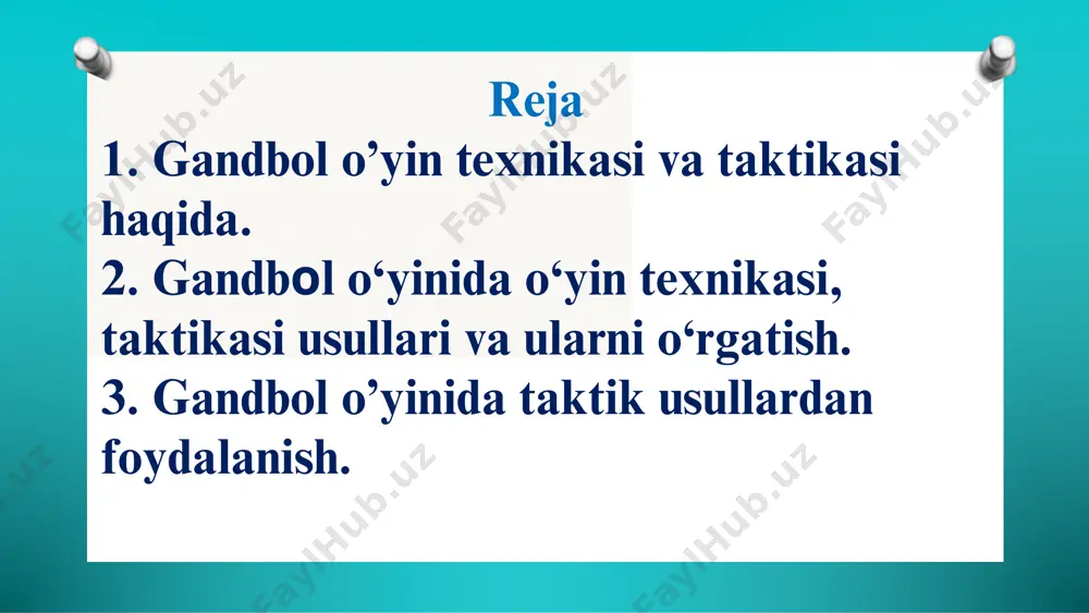 hilar hujumchilarga qarshi turadi va ularning xilma-xil ko’p sonli usullariga qarshilik qiladi. qarshi turadigan himoyachi harakatlari to’p bilan bo’ladigan va to’psiz bo’lgan o’yinchiga qarshilik qiladigan usullardan iborat. harakatlanish (ko’chib yurish) himoyaning asosini tashkil etadi. himoyada turishda tez harakatlana olish, yugurish va sakrash to’p bilan bo’lgan o’yinchiga qarshi harakatlar muvaffaqiyat garovidir. hujumchiga qarshi to’pni olib qo’yish, ilib olish, olib yurganda urib yuborish va otganda blokirovkalash (to’sish) qo’llaniladi. darvozabon o’yin texnikasi - joy tanlash, to’pni qo’l bilan qaytarish, to’pni oyoq bilan qaytarish, to’pni o’yinga kiritishdan iborat. “qaytar va chiq” o’yin taktikasi - bu eng oddiy taktik kombinasiya. u o’yinchining to’pga peshvoz chiqib uni bo’sh joyga uzatishi va yana o’ziga qaytarib olishidan iborat bo’ladi. bunday holatda himoyachiga tasodifan kirishni boshlagan o’yinchining tezlik jihatdan ustunligi yaxshi natija beradi. “aldamchi hujum” o’yin taktikasi - bu o’zaro harakat bo’lib hujumchining to’p bilan ikki himoyachi orasidan o’tib, uni otmoqchi bo’lganda himoyachilarni shu hujumchi yo’lini to’sish uchun oldinga …