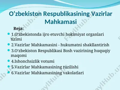 o‘zbekiston respublikasining vazirlar mahkamasi — PPT