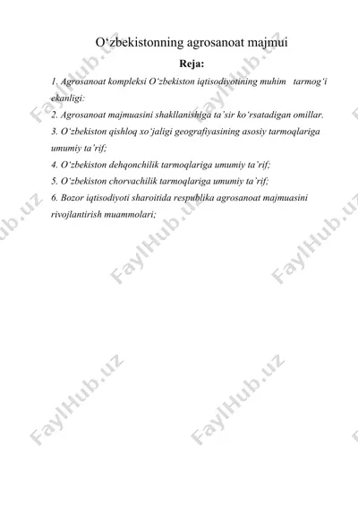 o‘zbekistonning agrosanoat majmui — DOC
