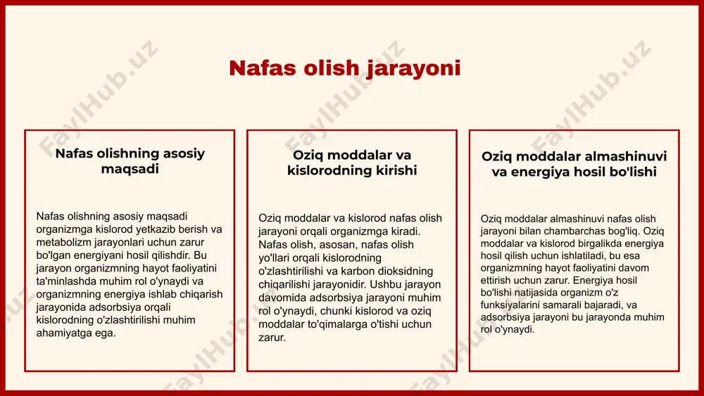 hi moddalarning adsorbsiya qilinishi jarayonida ishlatiladi. kimyoviy adsorbsiya kimyoviy adsorbsiya - bu molekulalar o'rtasida kimyoviy bog'lanishlar hosil bo'lishi orqali amalga oshiriladi. bu jarayon kuchli va odatda qaytarilmaydigan bo'ladi, chunki reaksiya natijasida yangi birikmalar hosil bo'lishi mumkin. misol sifatida, katalizatorlar yordamida kimyoviy reaktsiyalarni tezlashtirish jarayonini keltirish mumkin. biologik adsorbsiya biologik adsorbsiya organizmning biologik tizimlarida sodir bo'ladigan jarayon bo'lib, organizmning o'ziga xos komponentlar yordamida amalga oshiriladi. bu jarayonlar odatda maxsus proteinlar yoki fermentlar orqali amalga oshiriladi. misol sifatida, bakteriyalar yordamida og'ir metallarning tozalanishi jarayoni keltirilishi mumkin. adsorbsiya jarayoni, molekulalarning yuzaga yopishishi orqali sodir bo'ladi. kimyo olimlari “ organizmda adsorbsiya jarayoni organizmda adsorbsiya jarayoni hayot faoliyatida muhim rol o'ynaydi. bu jarayon moddalar va suyuqliklarni o'z ichiga olib, ularni bir joyga to'plab, organizmning ichki muvozanatini saqlashga yordam beradi. masalan, ichaklarda oziq moddalar adsorbsiya qilinadi, bu esa ularning organizmga kirishiga imkon beradi va energiya ishlab chiqarishni ta'minlaydi. adsorbsiya jarayoni oziq moddalar va toksinlar o'rtasidagi aloqani …