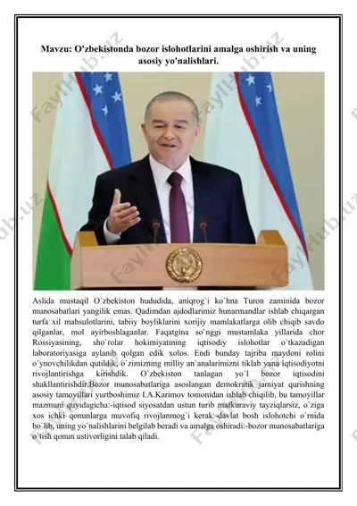 bozor islohotlarini amalga oshirish va uning asosiy yo'nalishlari — DOCX