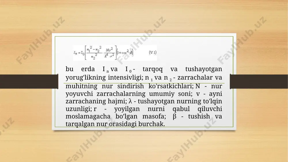 qda, ammo eng keng tarqalgani akkor chiroqdir. ushbu lampalar keng spektrga ega, ular sodda, arzon va ishonchli. chiroqdagi yorug'lik miqdoriy rang harorati bilan tavsiflanadi - bir xil rangda porlashi uchun mukammal qora tanada bo'lishi kerak bo'lgan harorat. oq issiqlik rang harorati va shuning uchun chiroqning yorug'lik spektri lampaga qo'llaniladigan kuchlanishga bog'liq. barqaror oq yorug'lik uchun yaxshi tartibga solinadigan quvvat manbai talab qilinadi. namuna tarkibida bir xil turdagi zarralar bo'lgan yoki ma'lum xususiyatlarga ega bo'lgan yorug'lik manbai zarur bo'lgan hollarda, nefelometriya uchun monoxromatik yorug'lik manbai ishlatilishi mumkin. bunday yorug'lik, masalan, led tomonidan chiqariladi. oq-issiq filamanga nisbatan led juda tor spektral diapazonda chiqadi. ko'zga ko'rinadigan mintaqada ledlar akkor lampochkalarga qaraganda samaraliroq bo'lganligi sababli, ular bir xil intensivlikdagi yorug'lik ishlab chiqarish uchun kam quvvatga muhtoj. tor spektral xususiyatlarga ega yorug'lik manbalaridan foydalanish kengaymoqda. detektorlar kerakli xususiyatlarga ega bo'lgan yorug'lik namunaga ta'sir o'tkazgandan so'ng, detektor yordamida natija qayd etilishi kerak. zamonaviy nefelometrlarda to'rt turdagi …