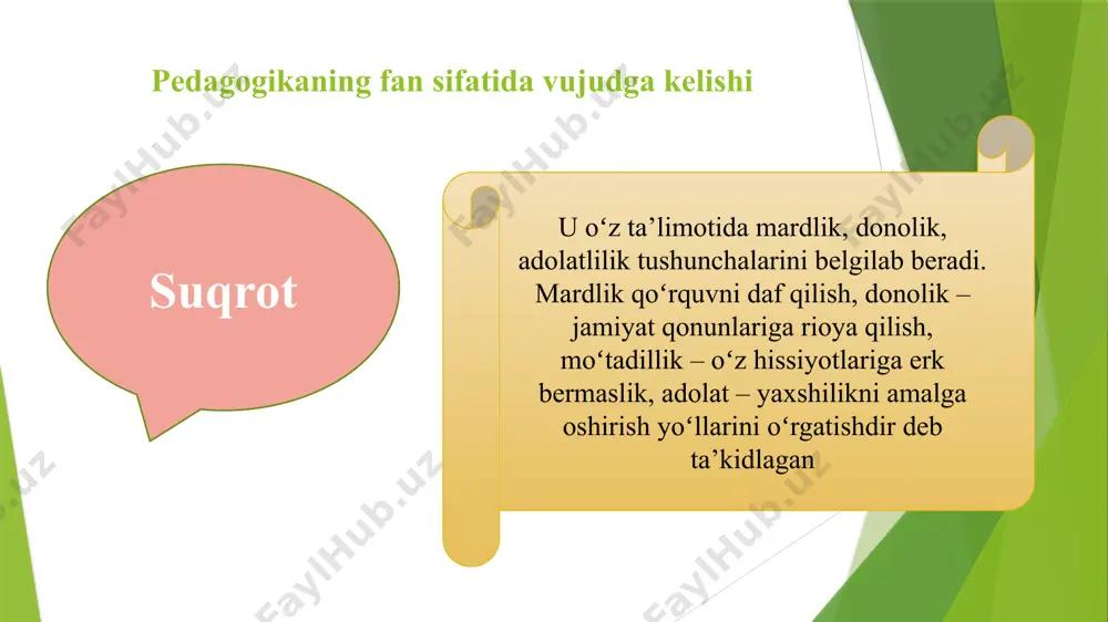, “ikkinchi muallim”, “maktab va guliston” asarlarini maktab oʻquvchilariga bag‘ishladi. avloniyning 1913-yilda “turkiy guliston yoxud axloq” asari bosilib chiqdi. avloniyning maorif, madaniyat, yosh avlodni tarbiyalash sohasidagi xizmatlari beqiyosdir. uning fikricha insonlarni yaxshilikka chaqirguvchi, yomonlikdan qaytaruvchi – ilmdir. yaxshi xulqlarning yaxshiligini, yomon xulqlarning yomonligini dalil va misollar bilan bayon qiladurgan kitobni axloq deyilur. oʻz aybini bilib iqror qilib tuzatmakka sa'y va qoʻshish qilgan kishi chin bahodir va pahlavon kishidir. tarbiya “pedagogiya”, ya’ni bola tarbiyasining fani demakdur. bolaning salomati va saodati uchun yaxshi tarbiya qilmak, tanini pok tutmak, yosh vaqtidan maslakini tuzatmak, yaxshi xulqlarni oʻrgatmak, yomon xulqlardan saqlab oʻsturmakdur. tarbiya qilguvchilar tabib kabidur mahmudxoʻja behbudiy mahmudxoʻja behbudiy asrimizning birinchi choragidagi turkistonning eng mashhur kishilaridan edi. behbudiy adabiyot, tarix bilan birga siyosatshunoslik bilan ham shug‘ullangan. behbudiyning turkiston maktab-maorifchiligidagi xizmatlari g‘oyat katta. u oʻlkadagi “usuli jadid” maktabining eng birinchi nazariyotchi va amaliyotchisi jadidchilik harakatining tan olingan karvonboshisidir. behbudiy oʻzbek va tojik tillarida “muntaxabi joʻg‘rofiyai …