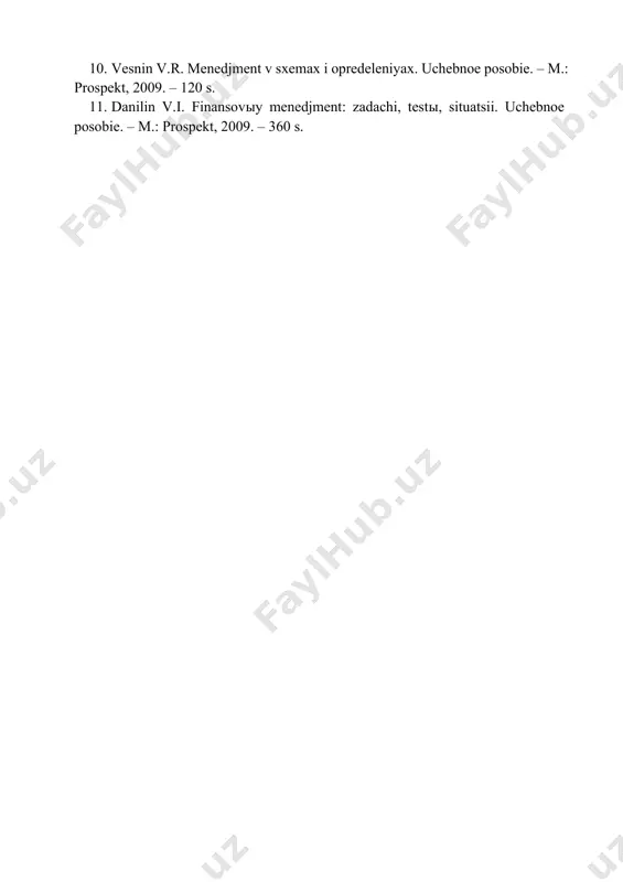 ishchanlik; - insonparvarlik. nazorat uchun savollar: 1. kasbiy kompetensiya mazmuni nimada? 2. boshqaruvda shaxsiy kompetensiyani aniqlang. 3. kreativlikni tarbiya lash mezonlari nimalardan iborat? 4. rahbarning ish vaqti va undan foydalanish qanday bo‘lishi lozim? 5. pedagogik menejmentda kreativlik kasbiy kompetensiyasini qnday shakllantirish mumkin? 6. ta’lim muasasasiga rahbarlik qilishning boshqaruv madaniyati deganda ni malar tushuniladi? foydalanilgan adabiyotlar: 1. mirziyoev sh.m. buyuk kelajagimizni mard va olijanob xalqimiz bilan birga quramiz. – toshkent: “o‘zbekiston”, 2017. – 488 b. asosiy adabiyot lar 2. r. x. djurayev va s.t.turg‘unov: ta’lim menejmenti” t.:voris - nashriyot. 2006 3. podgoovka kadrov dlya rыnochnoy ekonomiki: planы, programmы, texnologii - m:akademiya menedjmenta irыnka.2000 4. peregudov l.v., saidov m.x. menedjment i ekonomika vыsshego obr azovaniya. - t.: moliya, 2001. 5. sharifxo‘jaev m., abdullaev q. menejment. daslik. - t.: o‘qituvchi, 2001. 6. g‘ulomov s.s. menejment asoslari. - t.: o‘qituvchi. 2002. 7. peregudov l.v.,saidov m.x. oliy ta’lim menejmenti va iqtisodiyoti. t. moliya. 2005. qo‘shimcha …