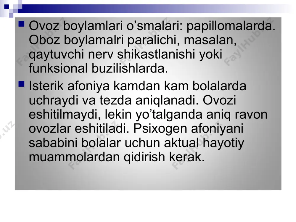 satsiyasi va asfiksiyani tez tez uchraydigan sabablaridan biri.ko’pincha yot moddalar 1-3 yoshdagi bolalarda uchraydi, bolalarda qizlarga nisbatan 2 marta ko’p uchraydi. pista, yong’oq kabi mevalar bilan aspiratsiya bo’lish havfi yuqori. birinchi oydagi, kam yetilgan, chuqur komalarda qayt qilish oqibatida ovqat massalarini nafas yo’llariga o’tishi kuzatiladi. bola bundan tashqari qattiq oziq qismini nafas bilan qabul qilishi mumkin va bunda chaqmoqsimon asfikisya kuzatiladi. deyarli 50% xollarda yot modda traxeyada turib qolib, keyinchalik biffurkatsiyagacha yetib bo’g’ilish simptomini berishi mumkin. nafas yo’lidagi yod modda, o’tkir xurujsimon yotal, bo’g’ilish, sog’lom bolada tezda bezovtalik kuzatiladi. aspiratsiyaga taxmin qilganda to’satdan xushtaksimon nafas yoki uzoq, javobsiz yo’tal bilan bilish mumkin. yot modda aspiratsiyasini tipik asorati traxeobranxit, pnevmaniya, atelektaz, bronxoektatik kasallik. nafas yetishmovchiligi sindromi nafas yetishmovchiligi(ny) organizmni funksionala faolligini qondagi normal gaz foizini yoqolishi, yokitashqi nafas apparatini yaxshi ishlamasligi oqibatida buzilishi. ny darajalari ny i daraja tinch xolatda klinik belgilar namoyon bo’lmaydi, lekin yengil fizik yuklamada xansirash, perioral sianoz, …