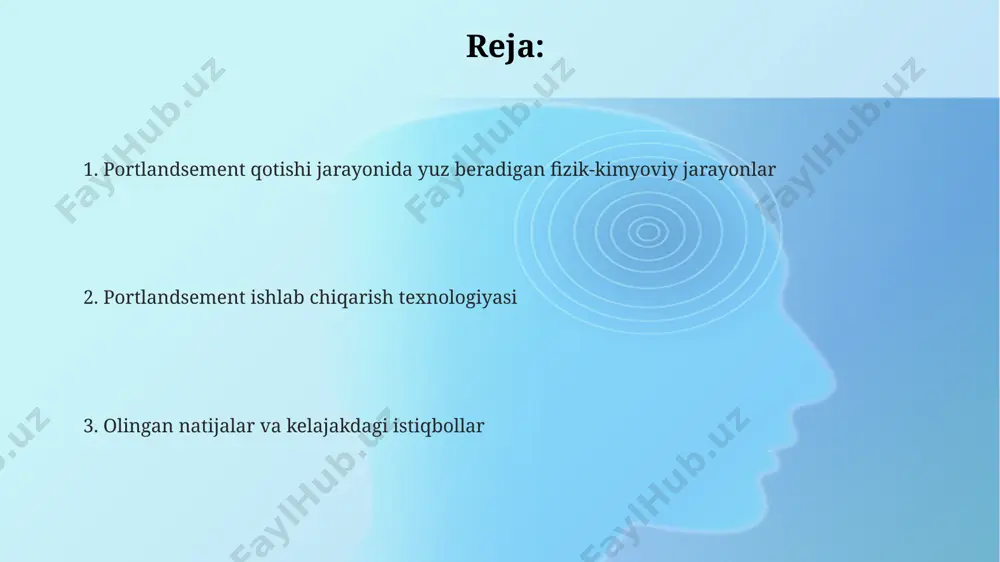 i. toshkentda o'tkazilgan tadqiqotlar shuni ko'rsatdiki, portlandsementning mustahkamlanish jarayonida c-s-h ning hosil bo'lishi bilan bir qatorda, kaltsiy gidroksidi (ca(oh)2) ham ajralib chiqadi va bu 5-10% atrofida boʻlib, sementning kimyoviy tarkibiga va gidratatsiya sharoitlariga bog'liq. portlandsementning mustahkamlanishi gidratatsiya jarayonida kaltsiy silikatlari (c3s va c2s) suv bilan reaksiyaga kirishib, kaltsiy gidrosilikatlar (c-s-h) hosil qilishi bilan bogʻliq boʻlib, bu jarayon 28 kundan keyin 70% dan ortiq mustahkamlikka erishishga imkon beradi. xom ashyo tayyorlash va maydalash o'zbekistonning farg'ona viloyatidagi sement zavodlarida xom ashyo tayyorlash jarayonida 3:1 nisbatda gil va ohaktosh aralashmasi ishlatiladi, bu esa kerakli kimyoviy tarkibni ta'minlaydi. xom ashyoni maydalash jarayonida energiya sarfini kamaytirish uchun 50 mm dan katta bo'laklarni oldindan maydalash va 2 bosqichli maydalash texnologiyasi qo'llaniladi, bu esa samaradorlikni oshiradi. qo'shma shtatlardagi yirik sement zavodlarida xom ashyo maydalash uchun 2000 kvt dan ortiq quvvatga ega sharli tegirmonlar qo'llaniladi, bu esa 90% dan ortiq maydalash darajasini ta'minlaydi. portlandsement ishlab chiqarish texnologiyasi portland …