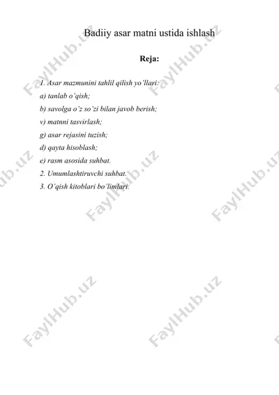 badiiy asar matni ustida ishlash — DOC