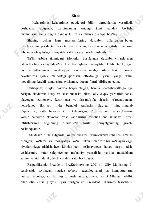 larda maqsadga yo’naltirganlik, mantiqiy fikrlash, topqirlik xislatlarini shakllantirib boradi. shu bilan bir qatorda mulohazalarning to’g’ri, go’zal tuzilganligi, o’quvchilarni didli, go’zallikka ehtiyojli qilib tarbiyalab boradi. insoniyat kamoloti hayotning rivoji texnika va texnologiyalarning takomillashib borish asosida fanlar o’qitilishiga bo’lgan talablarini hisobga olgan holda maktab matematika kursini ularning zamonaviy rivoji bilan uyg’unlashtirish maktabda o’quvchilarga matematikani o’qitishdan ko’zda tutilgan asosiy maqsadlardan biridir. matematika fani o’quvchilarni iroda, diqqatni to’plab olishni; qobiliyat va faollikni, tasavvurining rivojlangan bo’lishini talab eta borib, mustaqil, ma’suliyatli, mehnatsevar, intizomli va mantiqiy fikrlash hamda o’zining qarash va e’tiqodlarini dalillar asosida himoya qila olish ko’nikmalarini rivojlantirishni talab qiladi. hozirgi zamon darsiga qo’yiladigan eng muhim talablardan biri har bir darsda tanlanadigan mavzuning ilmiy asoslangan bo’lishidir, ya’ni darsdan ko’zlangan maqsad hamda o’quvchilar imkoniyatini hisobga olgan holda mavzu xajmini belgilash uning murakkabligini aniqlash, avvalgi o’rganilgan mavzu bilan bog’lash, o’quvchilarga beriladigan topshiriq va mustaqil ishlarning ketma-ketligini aniqlash, darsda kerak bo’ladigan jihozlarni belgilash va qo’shimcha ko’rgazmali qurollar bilan …
