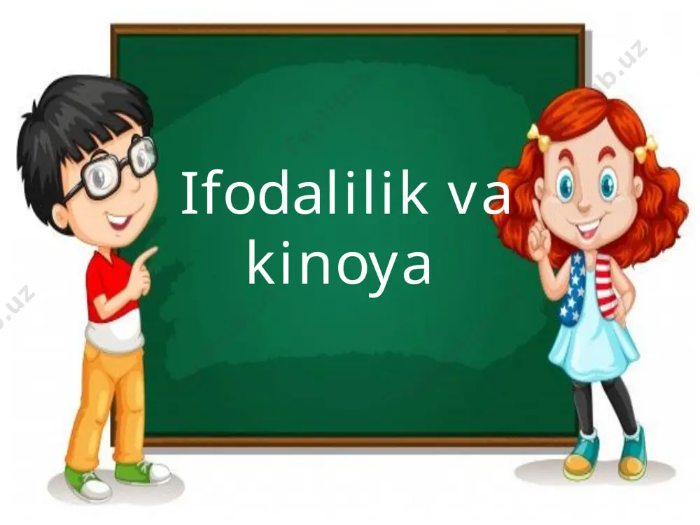 oningni ham ber!» (abdulla qodiriy) 4. xullas, podsho hazratlarining farmoniga muvofiq o’n yetti yoshdan qirq yetti yoshgacha bo’lgan yigitlar mardikorlikka olinishi kerak emish... bunday «iltifot»ga viloyat boylari, mirshablar, mingboshilar panja orasidan qarasalar-da, bu aksar mehnat ahlining qonini qaynatib yubordi (j. abdullaxonov) 5. ovutish lozim bo’lib qolsa, bittasini emas, hammasini ikkita «shirin» so’z bilan «ovutib» tashlayman. (a. muqimov) . 99-mashq. matnni o’qing. o’z ma’nosiga zid holda qo’llangan iboralar ma’nolarini izohlab, kinoya haqidagi fikrlaringizni yozma bayon qiling. . . ichkari tomondan uzun malla to’n, oq salla, sag’ri kavush kiygan, qo’llarida ming donalik tasbeh, ko’zlariga surma tortgan, ...mosh yegan xo’rozday qizil yuzlaridan «nur yog’ilib» turgan (o’z da’volaricha) xast eshon tamannolik bilan yerni «minnatdor bo’lsang, bosaman», deb chiqib keldilar. (g’afur g’ulom) 2. hasancha bizning sinfdoshimiz edi. kattalar uning otasini qancha «yaxshi ko’rsa», biz ham hasanchaga shunday edik... birga o’qib, yonma-yon birga yurgan odamingiz to’satdan oldinga o’tib nom qozonsa, kimga yoqibdi, ayting! (erkin a’zam 100-mashq. …