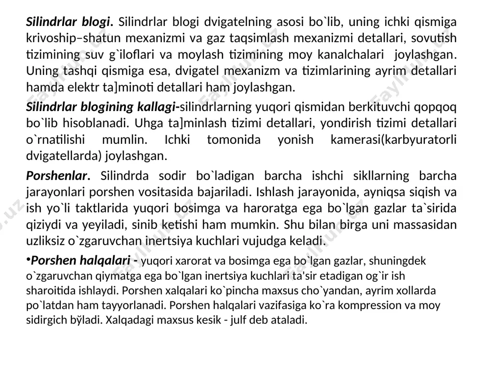 rsakli valning shatun bo`yinlari(silindrlar soniga qarab) o`zaro qanday jjoylashgan bo`lishi mumkil? махоvik qanday vazifani bajaradi?
